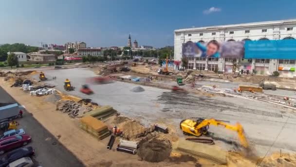 Bir yol timelapse inşaat iş buldozer — Stok video