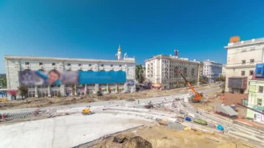 Bir yol timelapse inşaat iş buldozer