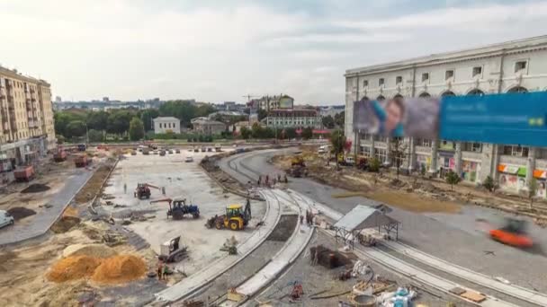 Arbete bulldozer på byggandet av en väg timelapse — Stockvideo