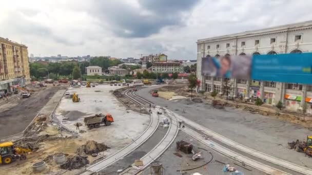 Bir yol timelapse inşaat iş buldozer — Stok video