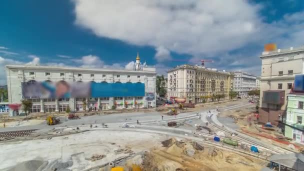 Work bulldozer on the construction of a road timelapse — Stock Video