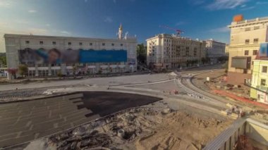 Asphalting process during road construction and repairing works timelapse