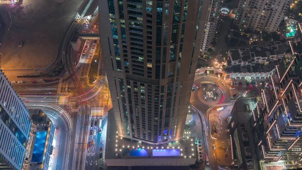 Blick Aus Der Luft Auf Eine Straßenkreuzung Zwischen Wolkenkratzern Zeitraffer — Stockfoto