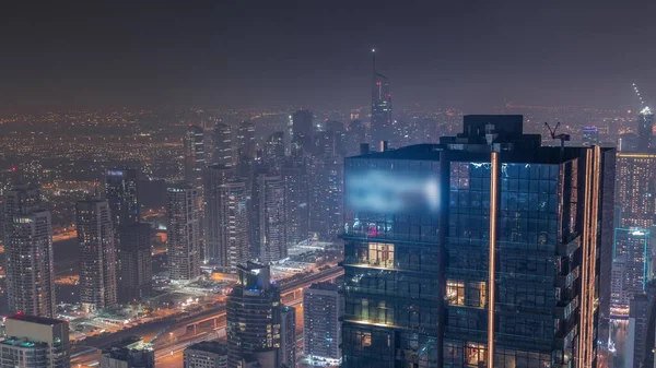 Jlt Dubai Marina Skyscrapers Перетинаються Шейхом Заєдом Роуд Нічним Таймелапсисом — стокове фото