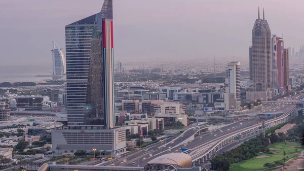 Légi Kilátás Sheikh Zayed Road Dubai Internet City Terület Megvilágított — Stock Fotó