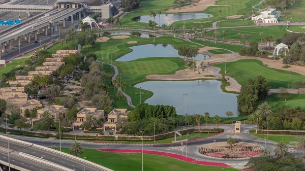 Paisagem Campo Golfe Verde Com Lagos Timelapse Vista Aérea Cima — Fotografia de Stock