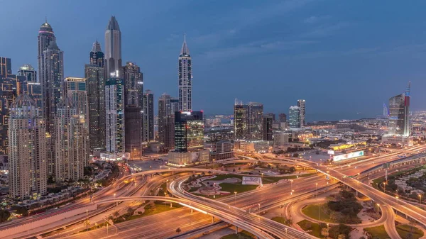 Panorama Van Dubai Marina Media City Highway Kruisen Spaghetti Kruising — Stockfoto