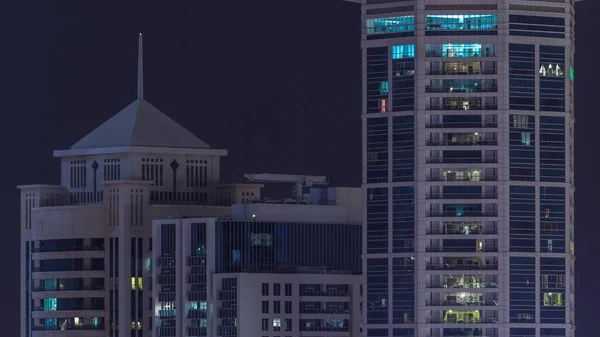 Ventanas Exterior Del Edificio Gran Altura Final Noche Con Luces — Foto de Stock