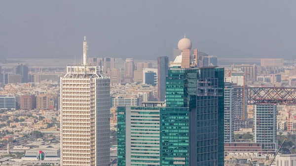 Luchtfoto Van Wolkenkrabbers Met World Trade Center Dubai Timelapse Bur — Stockfoto