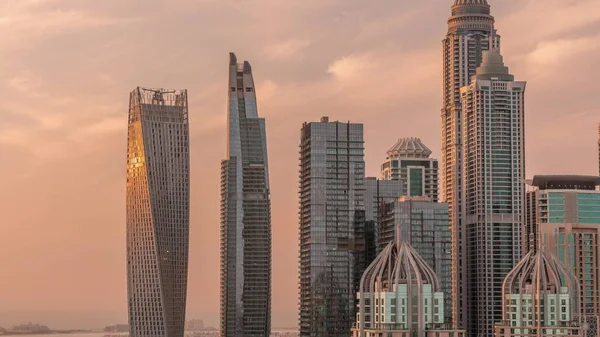 Rascacielos Dubai Marina Con Edificios Residenciales Más Altos Timelapse Durante —  Fotos de Stock