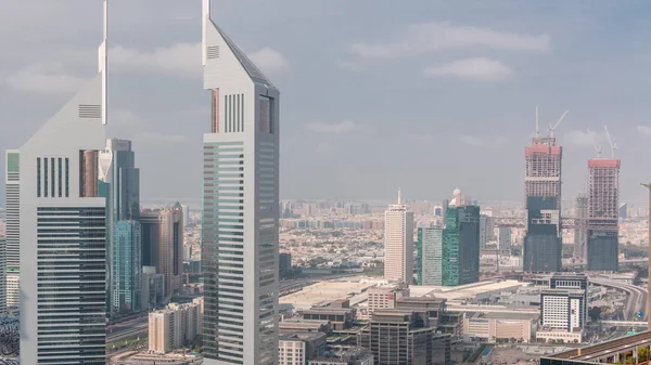 Вид Вежі Еміратів Шейх Заєд Дорогу Повітряним Темпесом Skyscrapers Financial — стокове фото