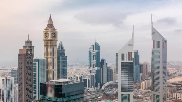 Drapacze Chmur Sheikh Zayed Road Timelapse Difc Dubaju Zjednoczone Emiraty — Zdjęcie stockowe