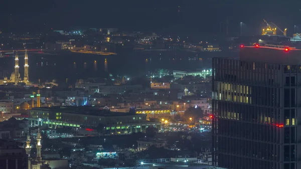 Вид Воздуха Жилые Дома Виллы Дубае Ночью Небоскреба Финансовом Районе — стоковое фото