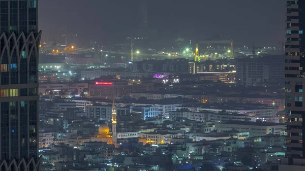 Aerial View Apartment Houses Villas Dubai City Night Timelapse Skyscraper — Stock Photo, Image