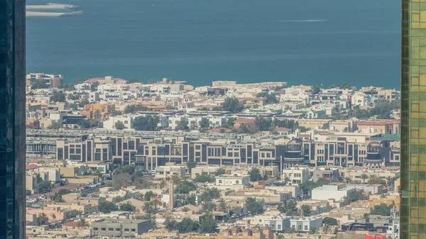 Vista Aérea Casas Apartamentos Villas Dubai Timelapse Ciudad Rascacielos Distrito —  Fotos de Stock