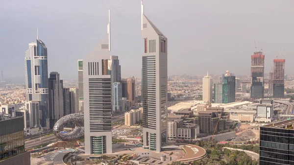 Vue Sur Emirates Towers Sheikh Zayed Road Aerial Timelapse Des — Photo