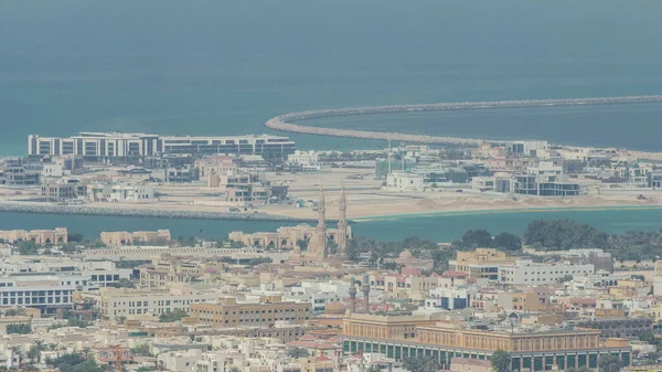 Aerial View Apartment Houses Villas Dubai City Timelapse Skyscraper Financial — Stock Photo, Image