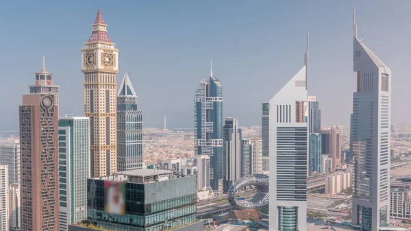 Skyscrapers Sheikh Zayed Road Difc Timelapse Dubai Uae Towers Financial — Stock Photo, Image