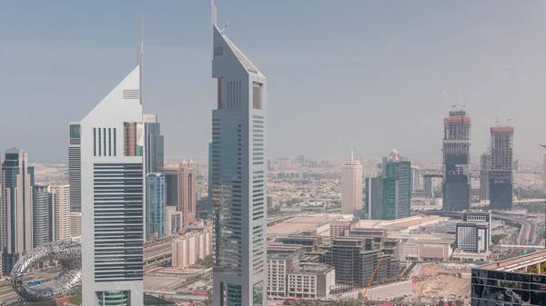 Vista Emirates Towers Sheikh Zayed Ruta Aérea Timelapse Rascacielos Del — Foto de Stock