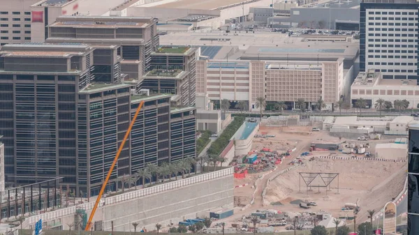 Grande Canteiro Obras Com Excatação Incluindo Escavadeiras Guindastes Timelapse Trabalhando — Fotografia de Stock