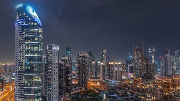 Dubai Business Bay Towers Aerial Night Timelapse Rooftop View Some — Stock Photo, Image