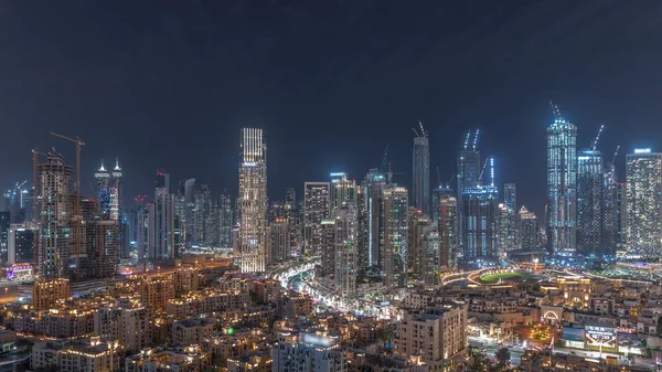 Dubai Business Bay Downtown Towers Aerial Night Timelapse Old Town —  Fotos de Stock