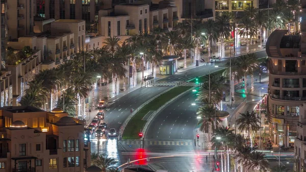 Intersezione Traffico Notturno Timelapse Mohammed Bin Rashid Boulevard Curve Tra — Foto Stock