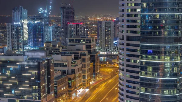 Dubai Business Bay Office Recidential Towers Aerial Night Timelapse Rooftop — Stock Photo, Image