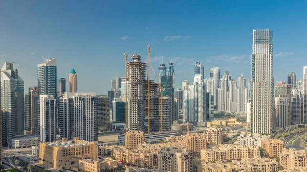 Zatoka Biznesowa Dubaju Wieże Lotnicze Poranny Timelapse Widok Dach Niektórych — Zdjęcie stockowe