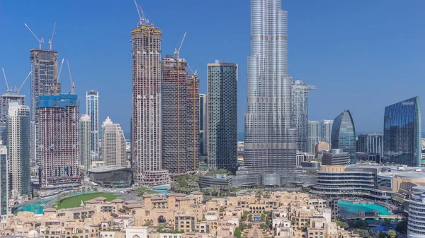 Dubai Downtown Timelapse Najwyższym Drapaczem Chmur Innymi Wieżami Góry Zjednoczone — Zdjęcie stockowe
