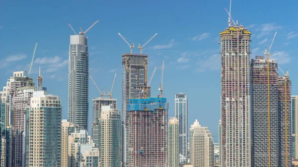 Byggarbetsplats Och Futuristiska Flygbilder Timelapse Med Modern Arkitektur Dubai Centrum — Stockfoto
