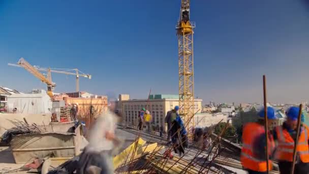 Steel bar rebar metal framework reinforcement for concrete at construction site timelapse. — Stock videók