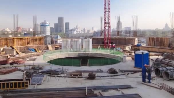 Construction site on which to build high-rise buildings timelapse hyperlapse — Stock Video