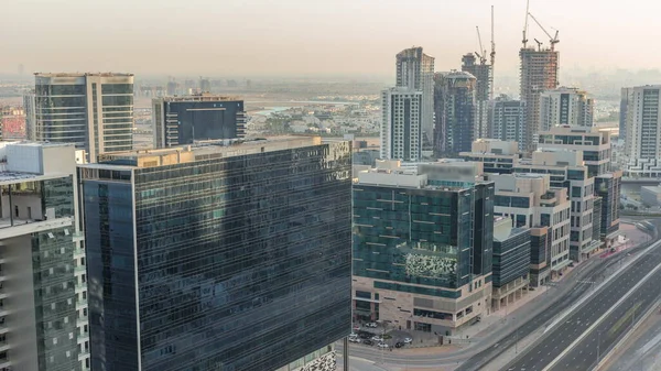 Escritório Baía Negócios Dubai Torres Aéreas Timelapse Vista Para Telhado — Fotografia de Stock