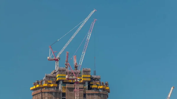 High Multi Storey Building Construction Many Cranes Timelapse Active Work — Stock Photo, Image