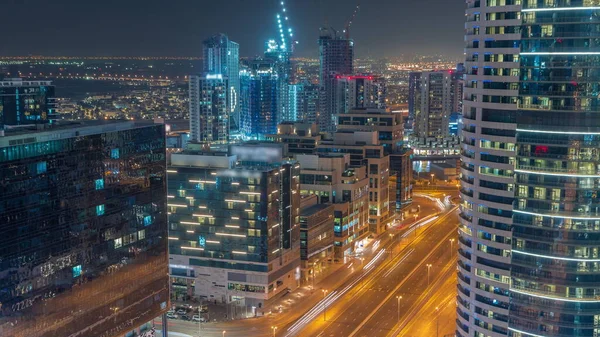 Les Immeubles Bureaux Baie Affaires Dubaï Intemporel Nuit Aérienne Avec — Photo