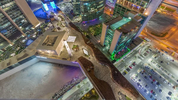 Sétálni Egy Kapu Sugárúton Mecset Dubai Nemzetközi Pénzügyi Központ Felhőkarcolók — Stock Fotó