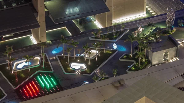 Strandpromenad Med Färgglada Fontäner Och Palmer Gate Avenue Ligger Dubai — Stockfoto