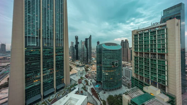 Centro Financeiro Internacional Dubai Arranha Céus Panorama Aéreo Noite Dia — Fotografia de Stock