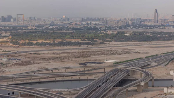 Top View Stadsverkeer Een Kruispunt Business Bay Timelapse Deira District — Stockfoto