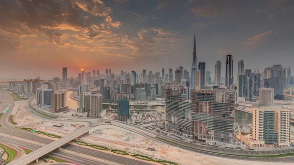 Skyline Com Arquitetura Moderna Dubai Torres Baía Negócios Centro Cidade — Fotografia de Stock