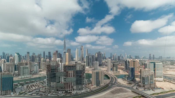 Πανοραμική Ορίζοντα Του Ντουμπάι Επιχειρηματικό Κόλπο Και Downtown Περιοχή Timelapse — Φωτογραφία Αρχείου
