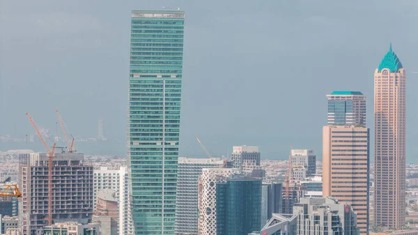 Skyline Con Arquitectura Moderna Dubai Torres Oficinas Bahía Negocios Timelapse — Foto de Stock