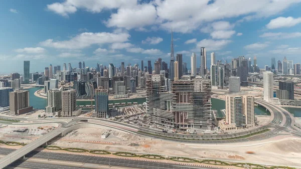 Panorama Mostrando Skyline Distrito Centro Dubai Com Timelapse Baía Negócios — Fotografia de Stock