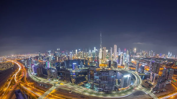 Panoramic Skyline Dubai Business Bay Downtown District Timelapse Aerial Wide — Stock Photo, Image