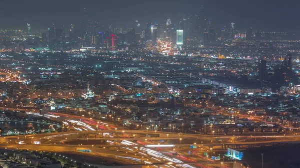 Vista Superior Del Tráfico Ciudad Una Encrucijada Business Bay Timelapse — Foto de Stock