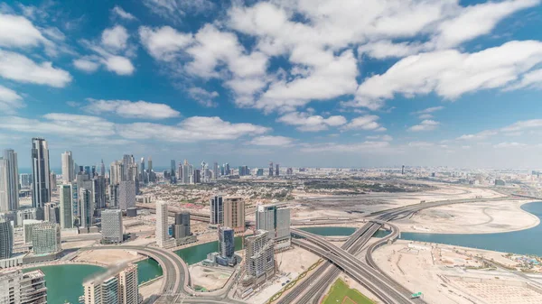 Highway Intersection Skyscrapers Business Bay Financial District Dubai Aerial Timelapse — Stock Photo, Image