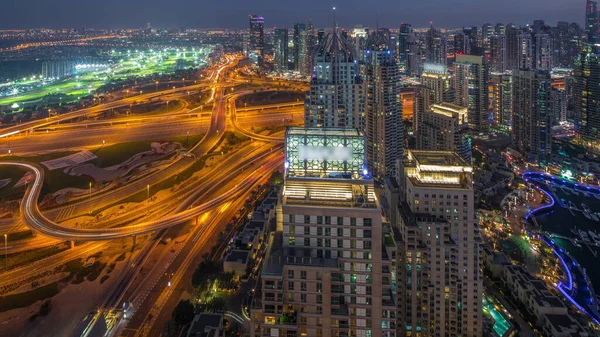 Dubai Jachthaven Jlt Wolkenkrabbers Langs Sheikh Zayed Road Antenne Dag — Stockfoto