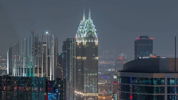 Vista Aérea Ciudad Los Medios Comunicación Distrito Internet Noche Timelapse — Foto de Stock