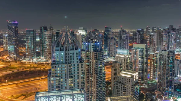 Översikt Över Dubai Marina Och Jlt Belysta Skyskrapor Längs Sheikh — Stockfoto